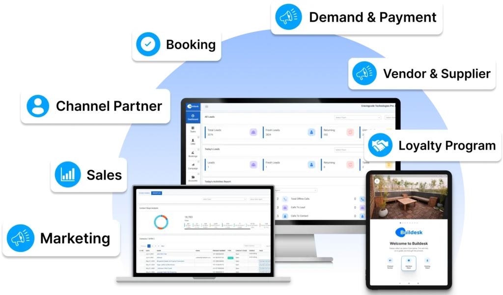 Buildesk real estate ERP dashboard for Dubai developers