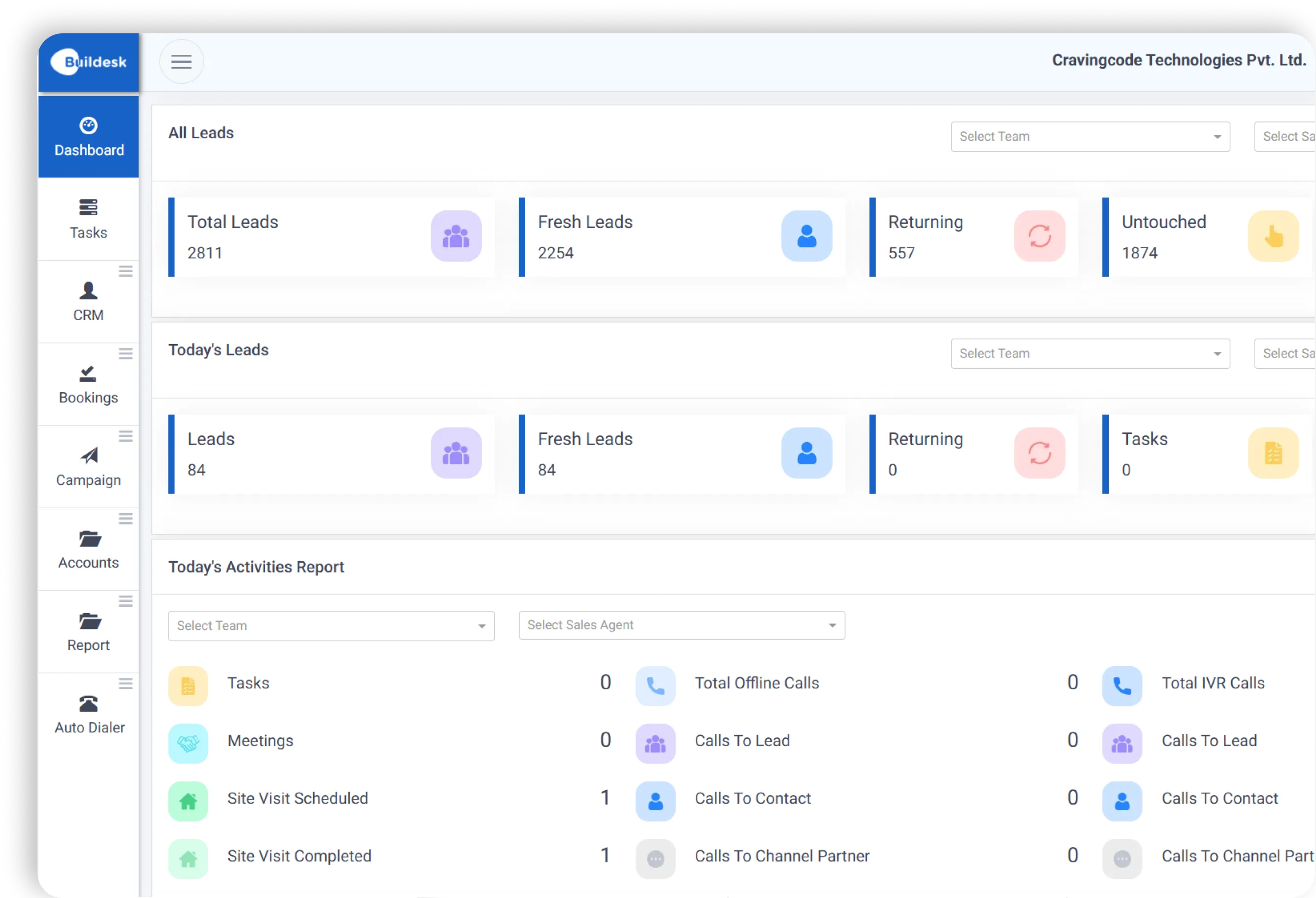 Buildesk real estate ERP dashboard for Dubai developers